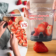 Feliator pentru fructe si capsuni NextWave®️, taiere rapida si uniforma in 8 felii, baza cu placa de impingere, lama detasabila din otel inoxidabil 304 si pahar ABS, ideal pentru capsuni, banane, kiwi si oua fierte, 11 x 9 cm, Negru