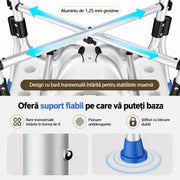 Scaun de dus NextWave®, reglabil pe inaltime, cu spatar, cotiere si sezut moale captusit cu EVA, scaun de baie pentru varstnici si persoane cu mobilitate redusa, cadru din aluminiu, picioare antiderapante, capacitate 227 kg, albastru