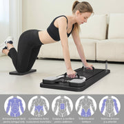 Placa Pilates Reformer 5 in 1 NextWave®️, aparat pliabil pentru antrenament complet si tonifierea corpului acasa, benzi elastice cu rezistenta reglabila, bara Pilates, manere pentru flotari, cronometru si suport telefon, polipropilena