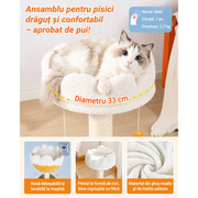Ansamblu de joaca pentru pisici NextWave®, cu pat moale in forma de nor si husa detasabila lavabila, stalp de zgariat din sisal natural, baza rotunda lata si stabila, jucarii suspendate, pentru pisoi si pisici mici si medii, 40 x 40 x 56 cm
