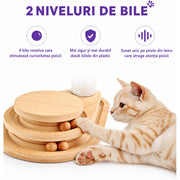 Stalp de zgariat pentru pisici NextWave®, cu sisal natural, baza interactiva stabila din placa pe baza de lemn, 4 mingi mobile si jucarie suspendata, pentru joaca si ingrijirea ghearelor, potrivit pentru pui si pisici mici, 38 x 25 x 45 cm, bej