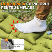 Saltea gonflabila camping NextWave®️, suport confortabil cu perna integrata, pompa de picior pentru umflare rapida in 50 secunde, capse laterale de unire, din nailon 40D impermeabil cu TPU, pentru cort si drumetii, 1 persoana, 0, 7 kg