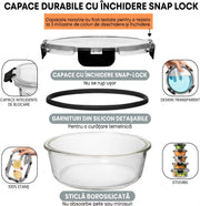 Set 15 Caserole Alimentare din sticla NextWave®️ Capace Etanse, Depozitare Frigider si Congelator, Potrivite pentru Microunde, Fara BPA, Organizare Bucatarie, Inchidere cu 4 Clipsuri, Usor de Curatat, Transparent