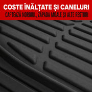 Set covorase auto NextWave®, din cauciuc flexibil impermeabil, margini inalte pentru retinerea apei, noroiului si zapezii, decupabile pentru ajustare, curatare usoara, compatibilitate universala pentru autoturisme, SUV si camionete, negru