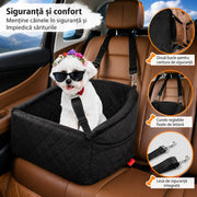 Scaun auto pentru caini NextWave®, detasabil si lavabil, pentru animale de pana la 13,6 kg, cu centura de siguranta, curele de fixare, umplutura din burete, suprafata moale si buzunare laterale, pentru bancheta fata sau spate, negru, 50 x 49 x 32 cm