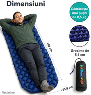 Saltea gonflabila de camping NextWave®️, ultrausoara si compacta, impermeabila, umflare rapida, suport confortabil, din nailon ripstop rezistent la rupere, pentru drumetii, trekking si cort, cu husa inclusa, 186.7 x 54.6 x 5.1 cm, Albastru