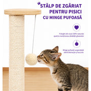 Stalp de zgariat pentru pisici NextWave®, cu sisal natural, baza interactiva stabila din placa pe baza de lemn, 4 mingi mobile si jucarie suspendata, pentru joaca si ingrijirea ghearelor, potrivit pentru pui si pisici mici, 38 x 25 x 45 cm, bej