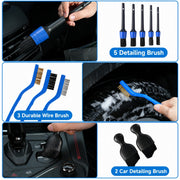 Set detailing auto NextWave®, 36 piese pentru curatare profesionala interior si exterior, perii pentru bormasina, jante, anvelope, bord, tapiterie si grile, lavete din microfibra, accesoriu pentru parbriz, manusa de spalare si cutie de depozitare