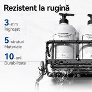 Raft de baie NextWave® la set, 5 piese cu 3 etajere pentru dus, 1 suport pentru sapun si 1 suport pentru periute de dinti, din otel inoxidabil rezistent la rugina, montare autoadeziva fara gaurire, pentru sampon si accesorii, negru