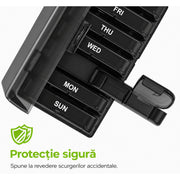 Organizator medicamente NextWave®, cutie saptamanala cu 7 recipiente detasabile si 14 compartimente AM/PM, deschidere la 180°, protectie pentru intimitate, capacitate mare pentru pastile, vitamine si suplimente, portabil