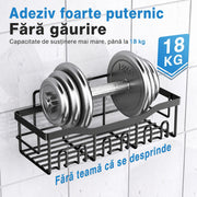 Raft de Baie NextWave® la set, 5 piese cu 2 rafturi pentru dus, 2 suporturi pentru sapun si 1 suport pentru periute, din otel inoxidabil SUS 304, montare autoadeziva fara gaurire, rezistente la rugina, negru