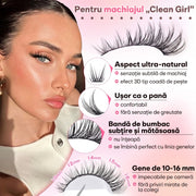 Kit extensii gene false tip manunchiuri NextWave®️, aspect natural Wispy cu efect 3D, adeziv Bond si Seal rezistent 3-7 zile, banda confortabila din bumbac, pentru machiaj zilnic DIY de salon, curbura C, mix 10-16 mm, negru, 300 buc