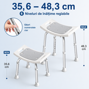Scaun de dus NextWave® pentru baie si cada, reglabil pe inaltime, cadru rezistent din aluminiu, sezut confortabil, picioare antiderapante cu ventuze, suport pentru para de dus, destinat varstnicilor si persoanelor cu mobilitate redusa, gri
