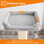 Stalp de zgariat pentru pisici NextWave®, cu suprafata durabila din sisal, culcus superior din plus cu husa detasabila, baza stabila din placa pe baza de lemn, pentru zgariere, intindere si odihna la interior, 50 x 40 x 81 cm, gri