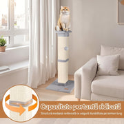 Ansamblu de joaca pentru pisici NextWave®, stalp pentru ascutit ghearelor, bila suspendata, confectionat din sisan natural rezistent la zgarieturi, inaltime mare de 81cm pentru protectia mobilierului, gri deschis