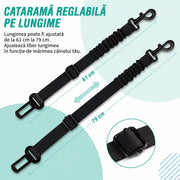 Centura auto NextWave® pentru siguranta cainilor, reglabila 61-79 cm, chinga din nailon rezistent cu cusaturi ranforsate, amortizor elastic, carabina rotativa 360°, fixare rapida in catarama centurii, compatibila cu hamuri prevazute cu inel, negru