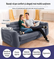 Canapea gonflabila extensibila NextWave®, fotoliu dublu 2 in 1, spatar ergonomic cu sustinere lombara, supapa 2 in 1 pentru umflare rapida, din PVC impermeabil cu suprafata plusata, ideala pentru living si camping, 2 persoane, 203 x 110 x 66 cm