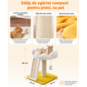 Ansamblu de joaca pentru pisici NextWave®, cu pat moale in forma de nor, platforma captusita, stalp si placa de zgariat din sisal natural, baza lata si stabila, jucarii suspendate in forma de stea si luna, 40 x 40 x 56 cm, alb