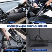 Aspirator Auto Multifunctional NextWave si Compresor Portabil cu Fir, Aspirare Rapida, Umflare Anvelope cu Afisaj pentru Presiune, Lumina LED, Incarcare Priza Auto, Filtru Dublu Lavabil si Reutilizabil, Negru