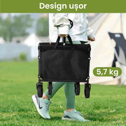 Carucior pliabil utilitar NextWave®️, capacitate mare de incarcare 99, 8 kg, roti pivotante la 360° pentru orice teren, maner telescopic reglabil, cadru din otel carbon si panza Oxford 300D, turistic pentru camping, plaja si gradina, 69x42x45, Negru