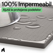 Covoras pentru hranirea animalelor NextWave®️, protejeaza podelele, 100% impermeabil, margini ridicate de 0, 3 cm impotriva scurgerilor, suprafata antiderapanta, din silicon alimentar fara BPA, pentru boluri pisici si caini, 47 x 30 cm, gri
