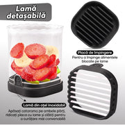 Feliator pentru fructe si capsuni NextWave®️, taiere rapida si uniforma in 8 felii, baza cu placa de impingere, lama detasabila din otel inoxidabil 304 si pahar ABS, ideal pentru capsuni, banane, kiwi si oua fierte, 11 x 9 cm, Negru