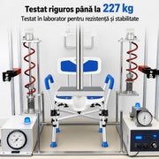 Scaun de dus NextWave®, reglabil pe inaltime, cu spatar, cotiere si sezut moale captusit cu EVA, scaun de baie pentru varstnici si persoane cu mobilitate redusa, cadru din aluminiu, picioare antiderapante, capacitate 227 kg, albastru