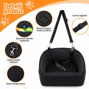 Scaun auto pentru caini NextWave®, detasabil si lavabil, pentru animale de pana la 13,6 kg, cu centura de siguranta, curele de fixare, umplutura din burete, suprafata moale si buzunare laterale, pentru bancheta fata sau spate, negru, 50 x 49 x 32 cm