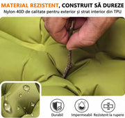 Saltea gonflabila camping NextWave®️, suport confortabil cu perna integrata, pompa de picior pentru umflare rapida in 50 secunde, capse laterale de unire, din nailon 40D impermeabil cu TPU, pentru cort si drumetii, 1 persoana, 0, 7 kg