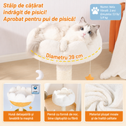 Ansamblu de joaca pentru pisici NextWave®, cu pat moale in forma de nor si husa detasabila lavabila, stalp gros de zgariat din sisal natural, baza patrata lata si stabila, jucarii suspendate, pentru pisici de toate taliile, 44 x 44 x 71 cm