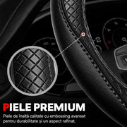 Husa volan auto NextWave®, din piele ecologica din microfibra, captuseala interioara antiderapanta, cusaturi ranforsate, protectie impotriva uzurii, zgarieturilor si caldurii, montare usoara, compatibila cu volane de 37-39 cm