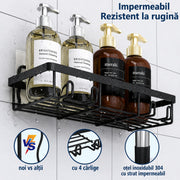 Raft de baie NextWave® la set, 5 piese cu 3 etajere pentru dus, 1 suport pentru sapun si 1 suport pentru periute de dinti, din otel inoxidabil rezistent la rugina, montare autoadeziva fara gaurire, pentru sampon si accesorii