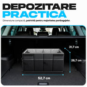 Organizator portbagaj auto NextWave®, pliabil, capacitate 45 L, 2 compartimente spatioase, material Oxford 600D, baza antiderapanta, curele de fixare, capac detasabil si manere ranforsate, pentru cumparaturi si accesorii, negru, 53 x 33 x 27 cm