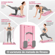 Aparat Pilates Reformer pliabil NextWave® – echipament de antrenament pentru acasa, ideal pentru incepatori si avansati, cadru metalic rezistent, sistem ajustabil pentru exercitii variate, usor de pliat si depozitat, Roz