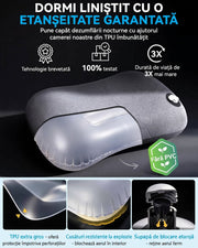 Perna gonflabila de camping NextWave®️, suport cervical ergonomic, supapa One-Click de umflare rapida, banda elastica anti-alunecare, husa detasabila si lavabila din bumbac, camera etansa TPU, pentru drumetii si calatorii, 44x31 cm, 159 g, Gri