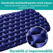 Saltea gonflabila de camping NextWave®️, ultrausoara si compacta, impermeabila, umflare rapida, suport confortabil, din nailon ripstop rezistent la rupere, pentru drumetii, trekking si cort, cu husa inclusa, 186.7 x 54.6 x 5.1 cm, Albastru