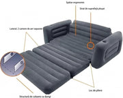 Canapea gonflabila extensibila NextWave®, fotoliu dublu 2 in 1, spatar ergonomic cu sustinere lombara, supapa 2 in 1 pentru umflare rapida, din PVC impermeabil cu suprafata plusata, ideala pentru living si camping, 2 persoane, 203 x 110 x 66 cm