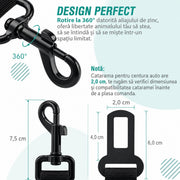 Centura auto NextWave® pentru siguranta cainilor, reglabila 61-79 cm, chinga din nailon rezistent cu cusaturi ranforsate, amortizor elastic, carabina rotativa 360°, fixare rapida in catarama centurii, compatibila cu hamuri prevazute cu inel, negru
