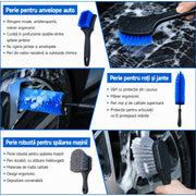 Set detailing auto NextWave®, 36 piese pentru curatare profesionala interior si exterior, perii pentru bormasina, jante, anvelope, bord, tapiterie si grile, lavete din microfibra, accesoriu pentru parbriz, manusa de spalare si cutie de depozitare