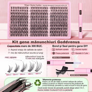 Kit extensii gene false tip manunchiuri NextWave®️, aspect natural Wispy cu efect 3D, adeziv Bond si Seal rezistent 3-7 zile, banda confortabila din bumbac, pentru machiaj zilnic DIY de salon, curbura C, mix 10-16 mm, negru, 300 buc