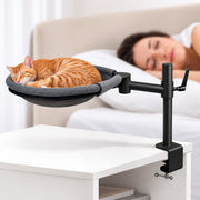 Pat suspendat pentru pisici NextWave®, hamac de birou cu prindere metalica fara gaurire, rotatie dubla la 360°, inaltime reglabila, perna de 37, 8 cm, suporta pana la 18 kg, pentru blat de maximum 5, 6 cm, gri