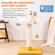 Ansamblu de joaca pentru pisici NextWave®, cu pat moale in forma de nor si husa detasabila lavabila, stalp gros de zgariat din sisal natural, baza patrata lata si stabila, jucarii suspendate, pentru pisici de toate taliile, 44 x 44 x 71 cm
