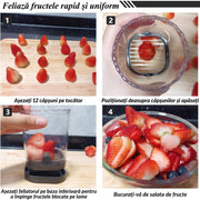 Feliator pentru fructe si capsuni NextWave®️, taiere rapida si uniforma in 8 felii, baza cu placa de impingere, lama detasabila din otel inoxidabil 304 si pahar ABS, ideal pentru capsuni, banane, kiwi si oua fierte, 11 x 9 cm, Negru