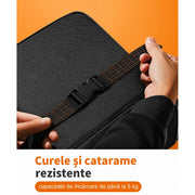 Cos de gunoi auto NextWave®, pliabil si impermeabil, capacitate 7, 6 L, curea reglabila pentru tetiera sau consola, 4 capse magnetice pentru fixarea sacului, buzunare exterioare pentru depozitare, design compact anti-scurgeri, negru