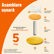 Ansamblu de joaca pentru pisici NextWave®, cu pat moale in forma de nor si husa detasabila lavabila, stalp de zgariat din sisal natural, baza rotunda lata si stabila, jucarii suspendate, pentru pisoi si pisici mici si medii, 40 x 40 x 56 cm