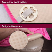 Set huse scaune auto NextWave®️, 3 piese pentru protectie si confort sporit, baza antialunecare si buzunare frontale, din plus de catifea moale cu burete dens, compatibilitate universala pentru sedan, hatchback si SUV, 51x49 cm si 133x49 cm, Gri