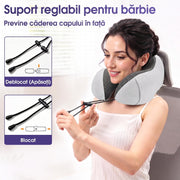 Perna de calatorie pentru gat NextWave®, suport ergonomic 360° pentru cap si barbie, catarama reglabila, include masca de ochi, dopuri urechi si geanta, din spuma cu memorie si catifea respirabila, pentru avion, tren si masina