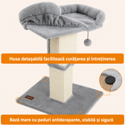 Stalp de zgariat pentru pisici NextWave®, cu suprafata durabila din sisal, culcus superior din plus cu husa detasabila, baza stabila din placa pe baza de lemn, pentru zgariere, intindere si odihna la interior, 50 x 40 x 81 cm, gri
