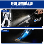 Aspirator Auto Multifunctional NextWave si Compresor Portabil cu Fir, Aspirare Rapida, Umflare Anvelope cu Afisaj pentru Presiune, Lumina LED, Incarcare Priza Auto, Filtru Dublu Lavabil si Reutilizabil, Negru