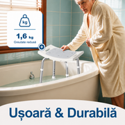 Scaun de dus NextWave® pentru baie si cada, reglabil pe inaltime, cadru rezistent din aluminiu, sezut confortabil, picioare antiderapante cu ventuze, suport pentru para de dus, destinat varstnicilor si persoanelor cu mobilitate redusa, gri